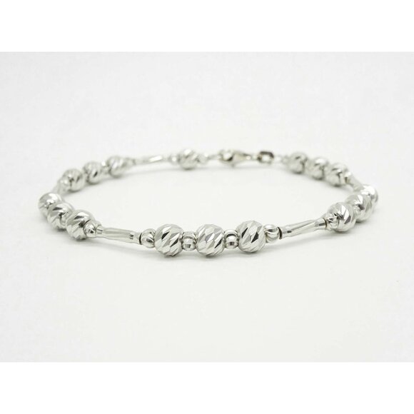 Dia-Cut Design Floating Round & Tube Bead Bracelet 18k White Gold